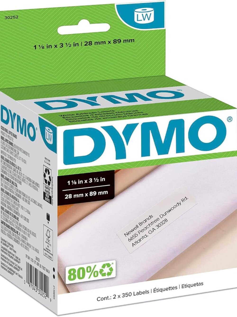 DYMO Mailing Address Labels 1-1/8" x 3-1/2" 2 Rolls of 350 (700 Total)
